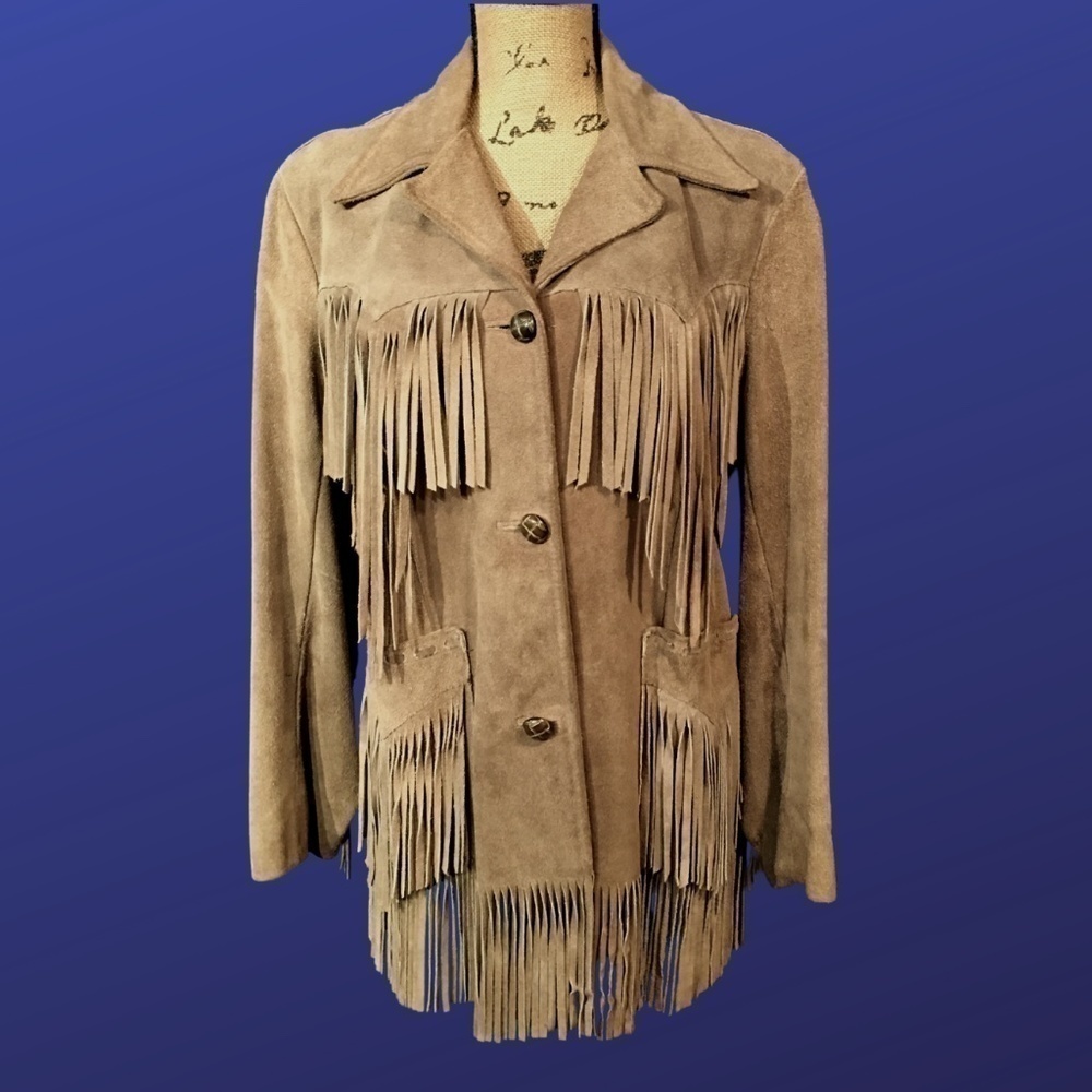 MS. PIONEER 100% Suede Western Fringe Coat, TAN, Size M, Pre-owned Vintage, EUC